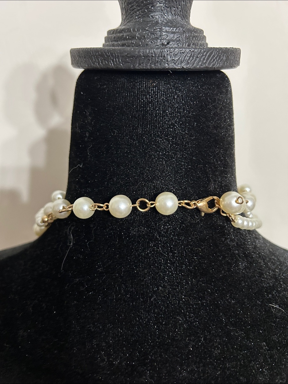 Layered White Pearl Multi-Strand Necklace with Gold Accents Lobster Clasp - Picture 3 of 3